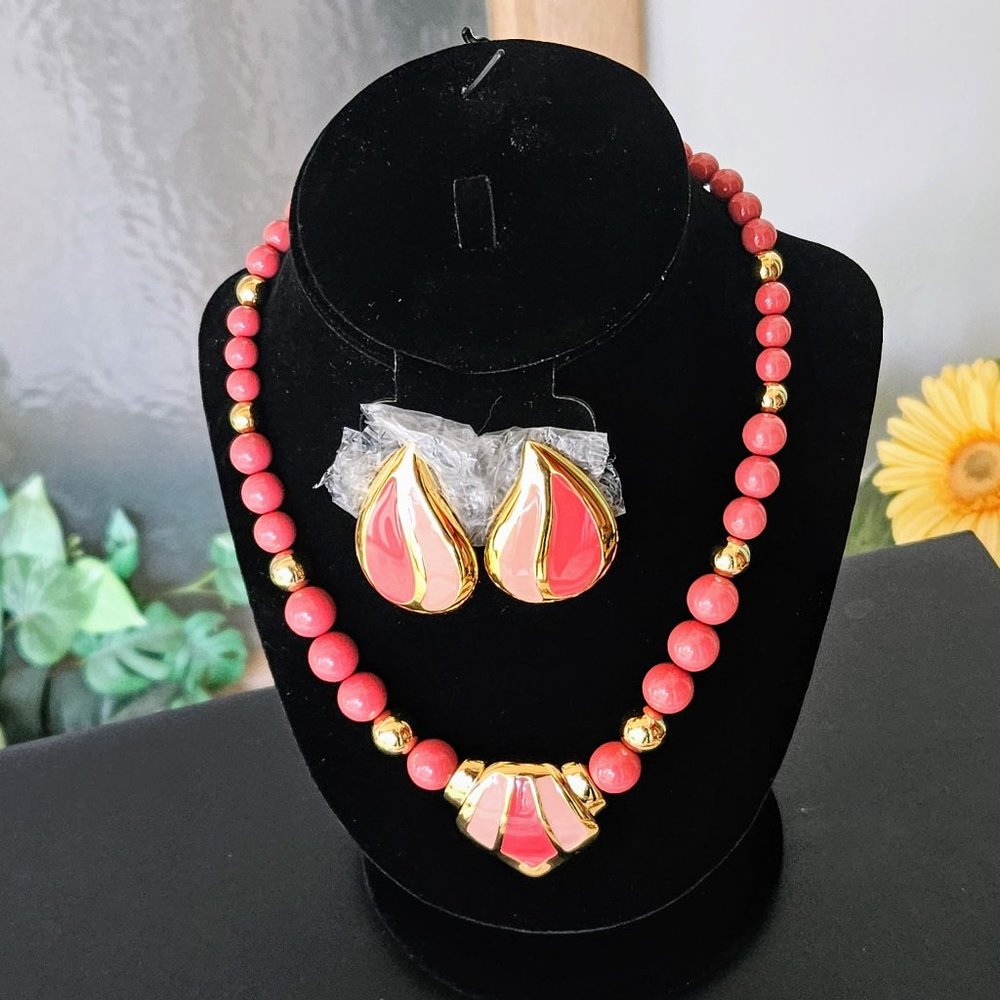 Vintage Napier '80s Beaded and Enameled Necklace & Earring Set